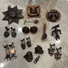 Antique Handmade Copper Jewelry - Earrings Brooch Cufflinks Tie Tack