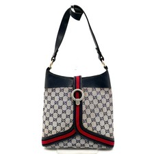 Vintage Gucci Shoulder Bag Sherry Navy Canvas GG Authentic 336T0329