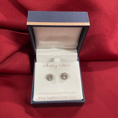 Vita Di Grazia Milano 925 White Sappire & 1/8 Carat Diamond Stud Earrings 