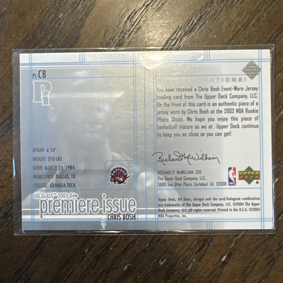 2003 UD Glass Chris Bosh Rookie Premiere Issue Jersey Relic - Image 2 of 2