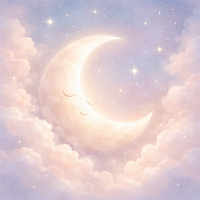 Serene crescent moon in pastel sky (P131) Nursery