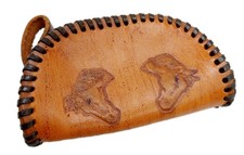 Coin Purse Brown Tooled Leather Horses Zip Around Mini