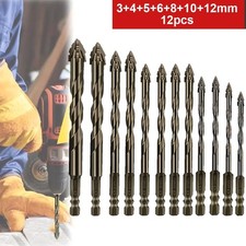 12Pcs Four-Edged Eccentric Drill Bit Serrated Concrete Drill Set Drilling Tool