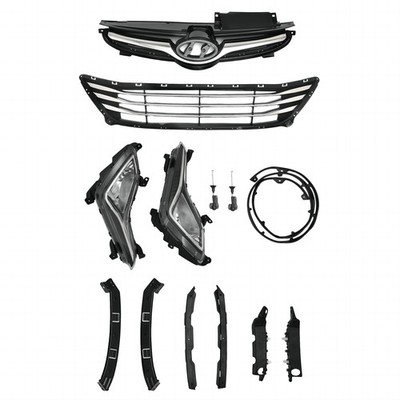 For Elantra 2014-2016 11PC Upper/Lower Chrome Grille Set Bumper Bracket Assembly
