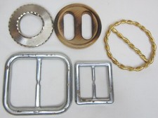 Set of 5 Scarf or Cloth Belt Buckles Aluminum Metal Wood Square Round Button