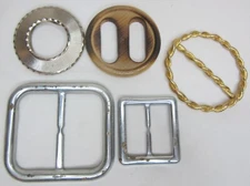 Set of 5 Scarf or Cloth Belt Buckles Aluminum Metal Wood Square Round Button
