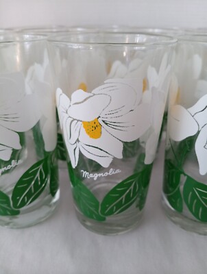 Set 9 Rare Boscul Peanut Butter Jar 1950's White Magnolia 5'' Juice Glass