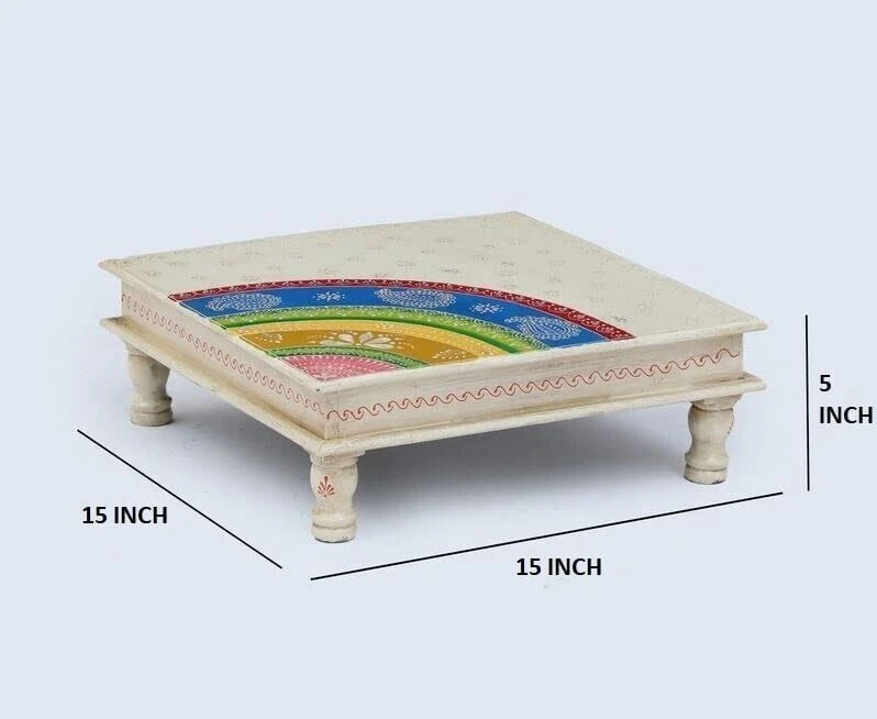 Wooden Pooja Chowki for Sitting Pooja Temple 15X15X5 inch
