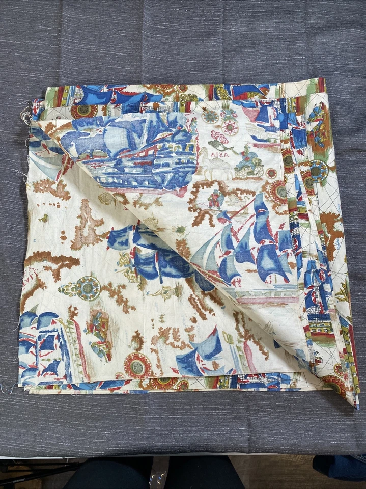 Fabric World Map   Ship  1  Yard MCM Sail Lion Camel Compass Barbaria Asia Italy - Image 4 of 4