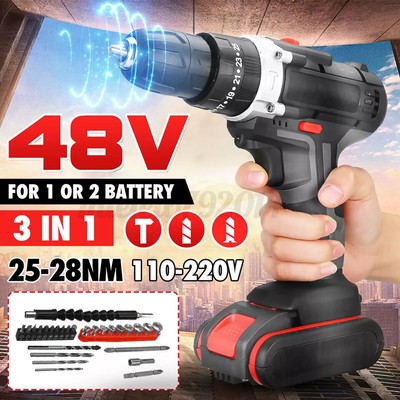 48V Cordless Drill Electric Screwdriver Impact Driver Combi Drills Kit+Battery
