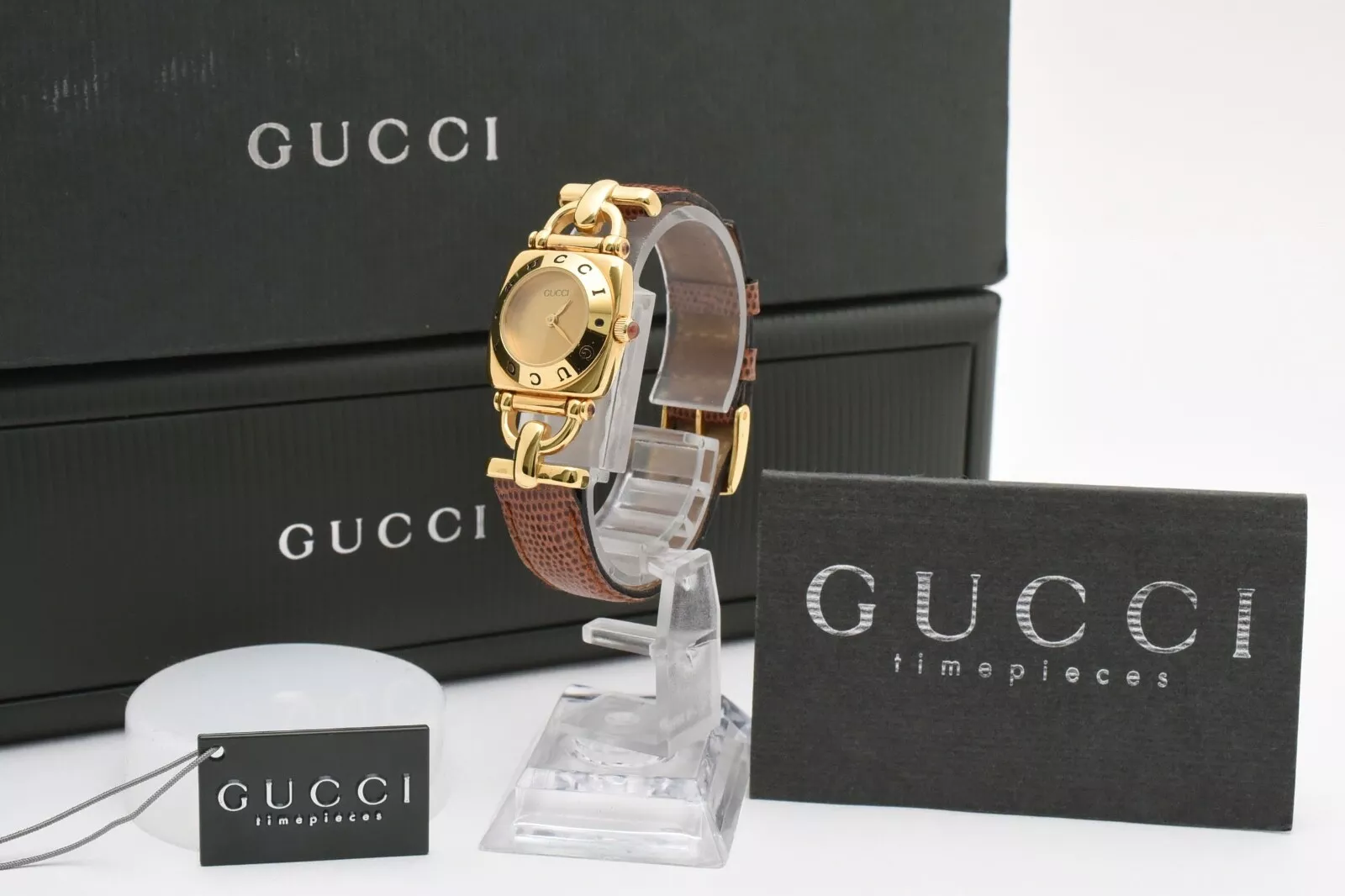 [ Vintage] Montre femme GUCCI Horsebit 6300L cadran doré quartz du JAPON 10