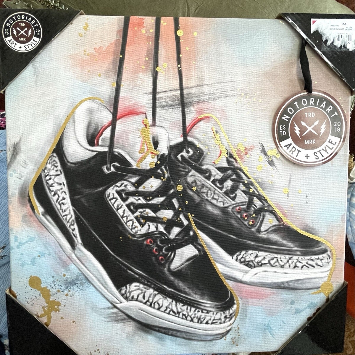 NOTORIART Wall Art Print NIKE AIR JORDAN Black Sneakers Shoes Canvas  14x14 NEW