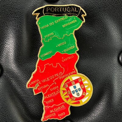 PORTUGAL METAL FRIDGE MAGNET COUNTRY MAP WITH COAT OF ARMS TOURISTIC SOUVENIR