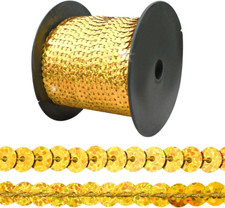 100 Yards Gold Sequin Trim 6Mm Spangle Flat Sequin Strip Fabric Paillette String