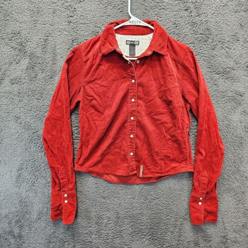 REI Cordhemd Damen Medium rot Bio Baumwolle Langarm Perlen Druckknopf