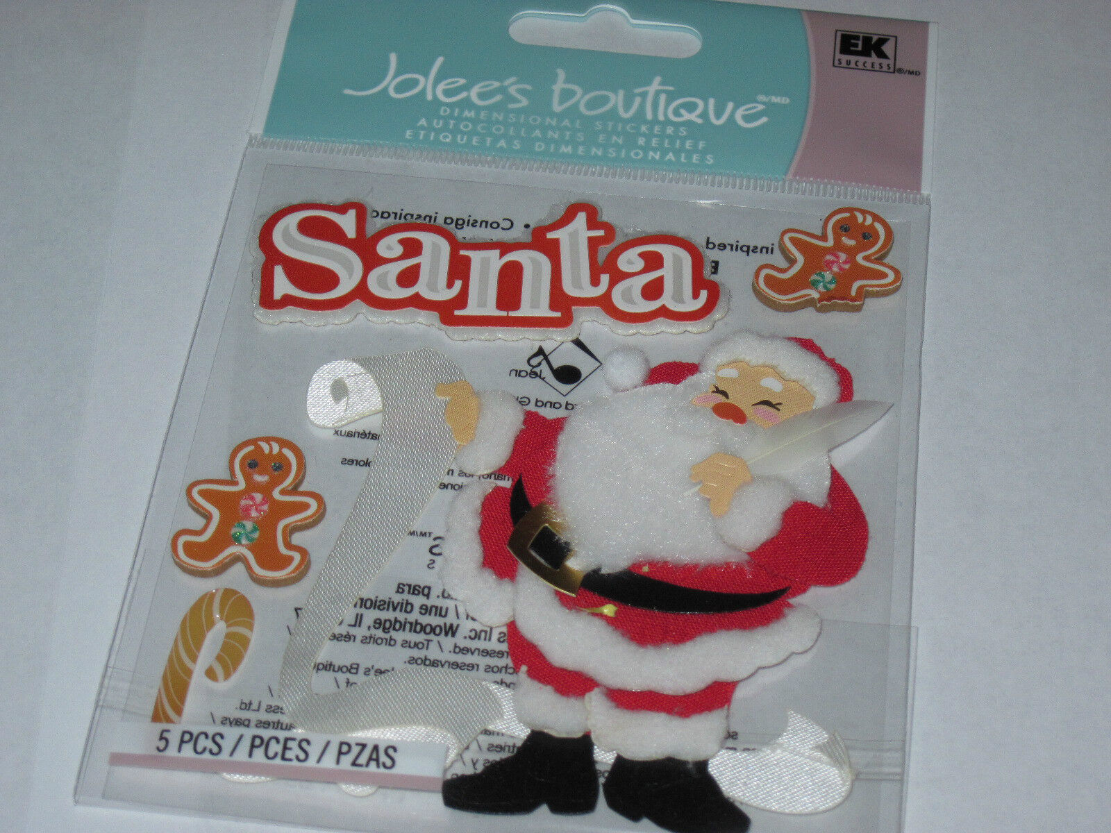 Scrapbooking Crafts Stickers Jolee's Santa Dimensional List Gingerbread Cookies
