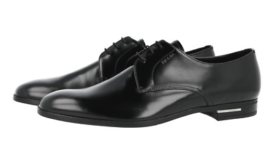 PRADA Leather Derby Dress Shoes - 2EB181 Black Logo Heel NEW -  US 11.5 EU 44,5