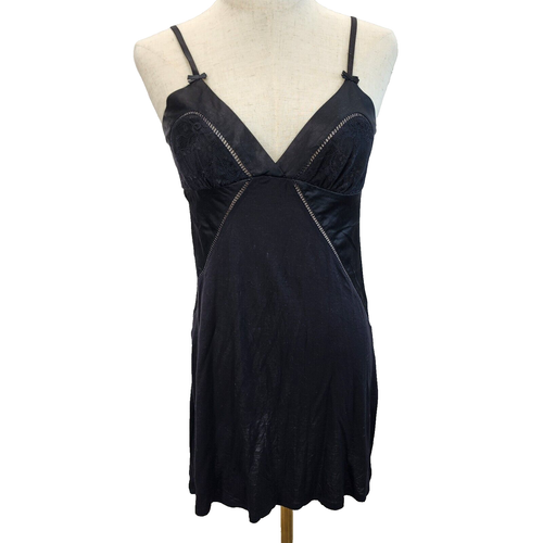 Betsy Johnson Intimates Black Lace Satin Detail Slip Negligee Medium