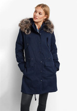Hush Britt Parka 8 S Faux Fur Hood Detachable Liner Padded Coat Cotton Navy £179