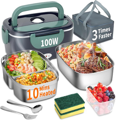Electric Heated Lunch Box 100W - 3-IN-1 Fast Heating Lunch Boxes Portable for Ad