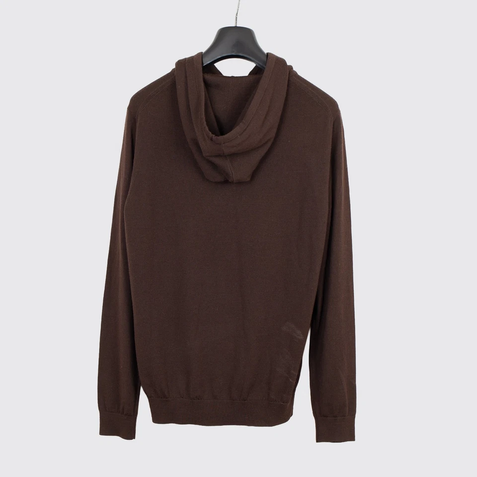 REISS Holland Hooded Sweater Size L Men Solid Brown Merino Wool Hoodie - Image 4 of 4