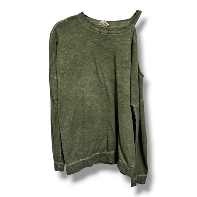 143 Story Olive Green One Shoulder Cold Shoulder Knit Top Slub Washed L