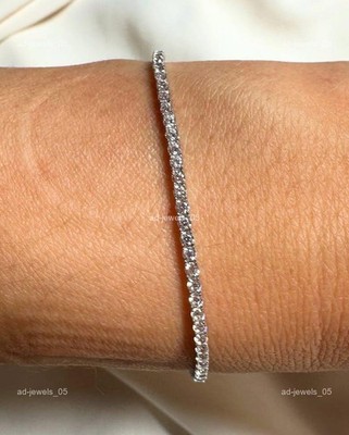 14k White Gold Round Cut Natural Diamond Women's Tennis Bracelet Birthday Gift