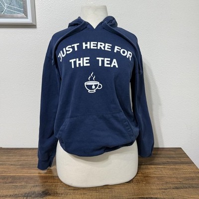 Navy Blue Hoodie with 'Just Here For The Tea' Size S