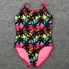 Art Class Girls One Piece Swimsuit Size L 10/12 Rainbow Palm Tree Sunset Ombre