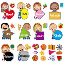 32 Pieces Shapes Classroom Posters Shapes Bulletin Board Set with 100 Adhesiv...