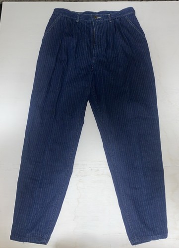 VTG Lee Riders Womens Blue Striped Pleated Mom Jeans Size 34 16 Inch Waistband ￼
