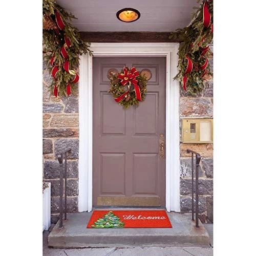  Natura Winter Red Outdoor Welcome Coir Door Mat, 1'5" x 2'6"  - Picture 2 of 3