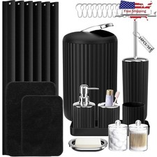 Acrylic Bathroom Accessory Set W/ Shower Curtain Soap Dispenser Rug Trash Can US