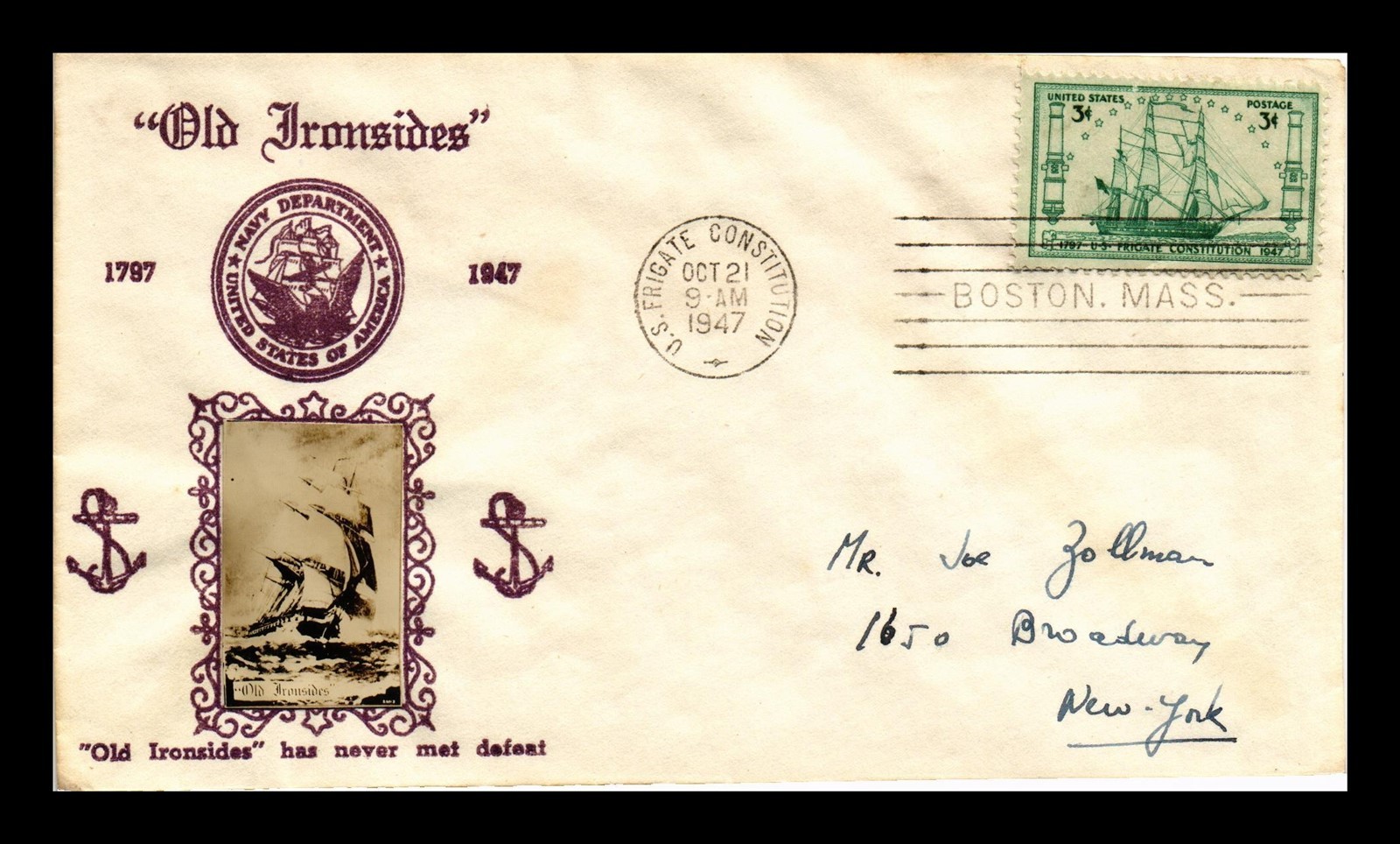Dr Jim Stamps Us Cover Uss Constitution Fdc Scott 951 Crosby Photo Cachet