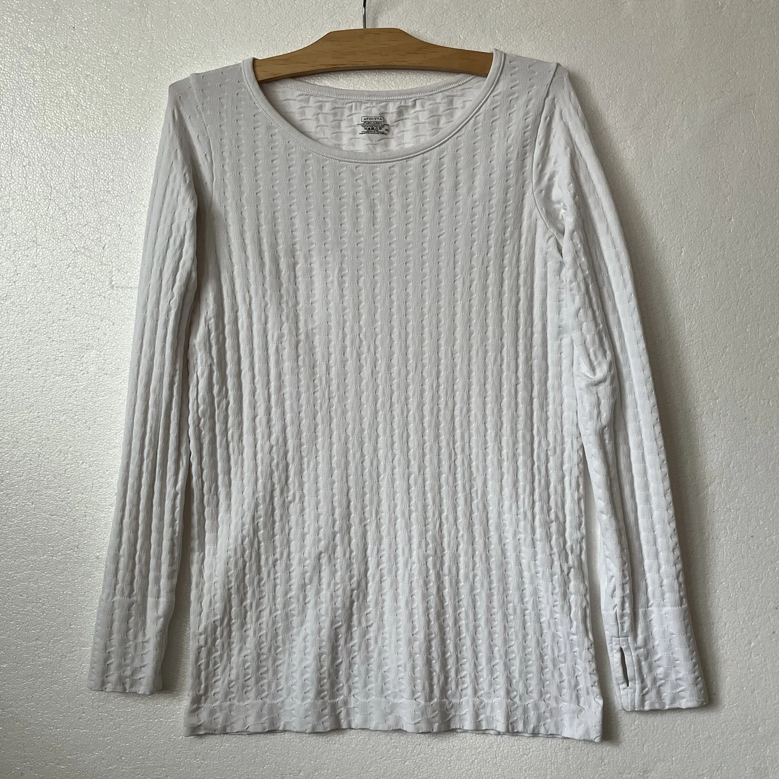 Athleta Womens L Long Sleeve Base Layer Top Athletic Thumbholes Stretch White