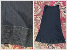 Vintage 1960  s Midi Length Black Slip Skirt Lace Shadow Stripe XS/S