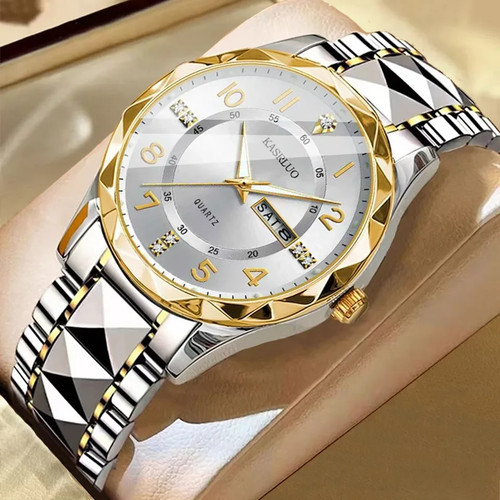 Men’s Business Quartz Watch Stainless Steel Strap Day Date Luminous Waterproof