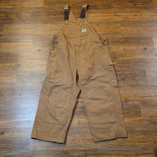 Carhartt Bib Overalls 44x30 Brown R01 Double Knee Carpenter Canvas Work Wear
