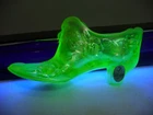 FENTON TOPAZ IRIDESCENT CABBAGE ROSE SLIPPER SHOE 6" URANIAN GLASS-