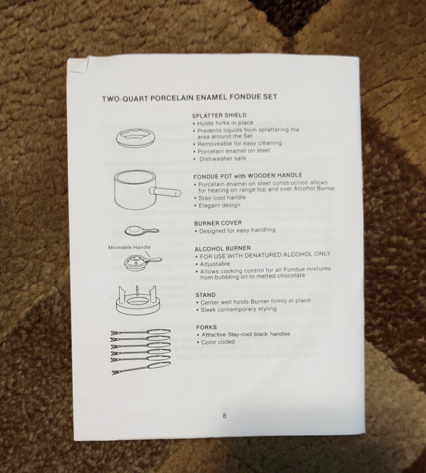 Vintage - White Fondue Set - Fondue Pot & Stand,  12 Forks & 6 Sauce Dishes