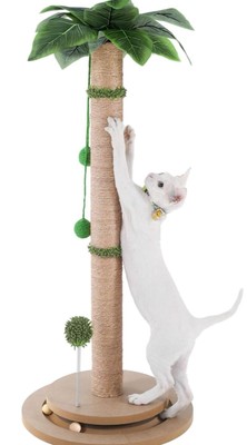 Indoor Cat Scratching Post - 33.2'' Tall with Sisal Rope and Ball Track