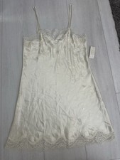 NWT Vintage Erika Taylor Satin Camisole Nightgown Lingerie Sz M Ivory Embroidery
