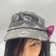 Hello Kitty by Sanrio Girls Cap Dark Gray Pink Bow One Size Elastic Band Hat