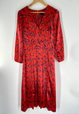 Topshop Dress Women's 4 Satin Floral Red Midi 2 Front Slits Split Back  Neckline | eBay