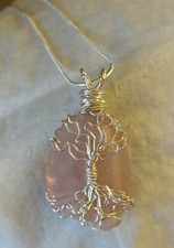 Blush Pink 'Tree of Life" genuine Seaglass necklace on 925 S.P.. chain.