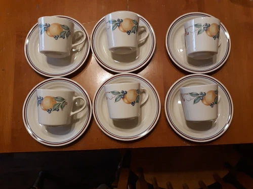 NEW SIX CORELLE by CORNING ABUNDANCE FRUIT MUGS CUPS All with 6 1/4" SAUCERS