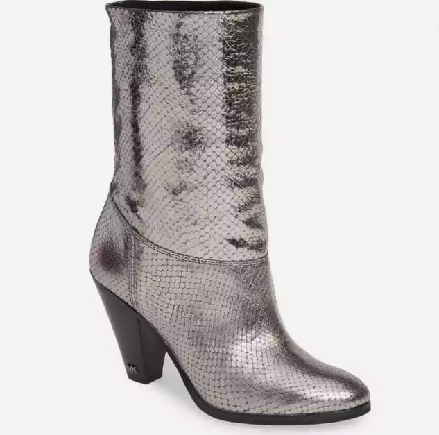 Michael Kors Women's Boots Divia Silver Metallic Leather Boot NIB