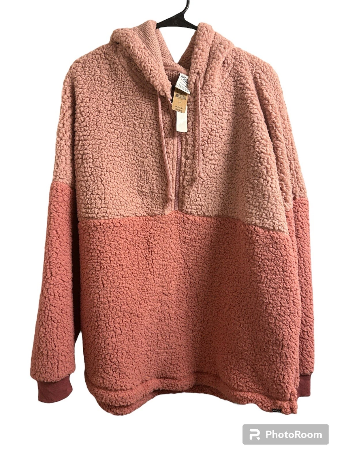 NEW Victorias Secret PINK L Varsity Sherpa Half Zip Pullover Hoodie Sweater