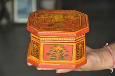 Vintage IN Legno Lord Ganesh & Riddhi Siddhi Dipinto a Mano Portagioie