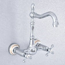 Polished Chrome Dual Handles Wall Mount Sink Faucet Bath Basin Mixer Tap Zsf767